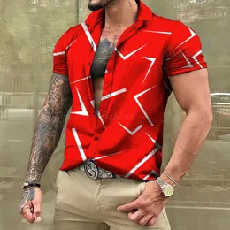 남성용 캐주얼 셔츠 고품질 고급 럭셔리 남성 하와이 셔츠 바로크 짧은 슬리브 탑 3D 빨간 인쇄 스트라이프 티 여름 옷