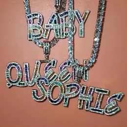 Regenbogen Farbe Benutzerdefinierte Name Baguette Buchstaben Anhänger Für Männer Frauen Geschenke Zirkonia Halskette Hip Hop Jewelry2771