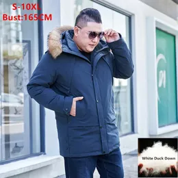 Çok sıcak kalın beyaz ördek aşağı ceket erkek parkas 10xl 8xl 6xl artı Boyut Kış Büyük Kürk Yakası Kapşonlu Katlar Açık Giysiler 231229