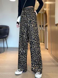 Calças femininas jmprs y2k leopard pant mulheres streetwear cintura alta coreano perna larga moda harajuku outono bolsos casuais senhora calças
