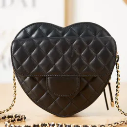 10A+Tasarımcı Yüksek kaliteli yabancı kalp şeklindeki elmas zincir çantası koyun derisi aşk tek omuzlu messenger çantası siyah 18cm moda all-maç stili as3191