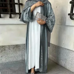 Etniska kläder Solid Handwork Pärled Kimono Abaya Headscarf för kvinnor Dagliga sammankomster Modest Muslim Moroccan Kaftan Dubai Covered Button