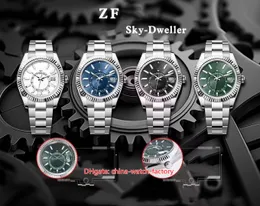 Orologio da uomo ZF Factory Super CAL.9002 Movimento 40 mm Sky-Dweller 336934 GMT Mese Orologi da lavoro Acciaio 904L Vetro zaffiro Orologi da polso meccanici automatici da uomo