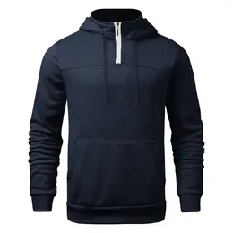 Colegados masculinos 2024 Autumn/Winter Zipper Solid Mock Neck Sweatshirt Casual Rua Casual Use Hoodie de bolso solto de amarração