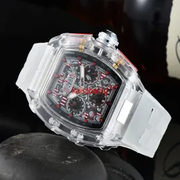 2021 남성 시계 남자 레저 쿼츠 시계 투명한 다이얼 컬러 고무 스트랩 작은 포인터 작업 Watch244h