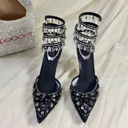 Rene Caovilla Chandelier New Crystal-embellished Ankle-wrap Shoes Lace Point-toe Slingback Pumps Stiletto Sandals Women Luxury Designers Evening Shies