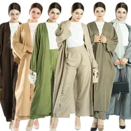 Abbigliamento etnico Set da 2 pezzi Donne musulmane Abaya aperto Pantaloni lunghi Abiti Kimono islamico Cardigan Abito caftano Abito modesto Abito Ramadan Eid