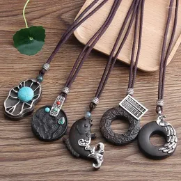 ペンダントネックレスS Bodhi Agate Retro Woven Long Seater Chain Ebony Sandalwood Wood Bead Necklace Hangings Clothing Jewelry Gifts