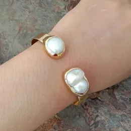 Y Ying 15x21mm White Keshi Pearl 24 K Gold Plated Bangle Armband 231229