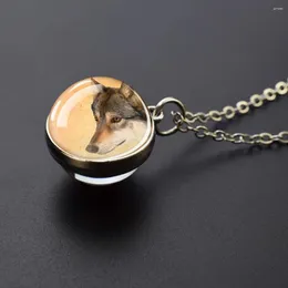 Pendant Necklaces Animal Necklace Wolf Image Double Sided Glass Fierce Ball Paired With Fashion Clothing