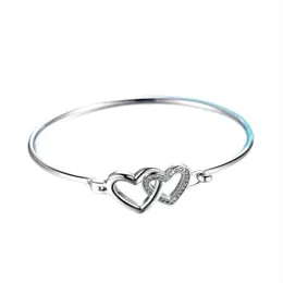 Everyal Fashion Lady Silver Bangles Women for Women Charm Crystal Double Heart Bracelets 여자 결혼 약혼 Bijou Bangle269J