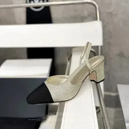 Sandálias Tamanho 34-42 Primavera Verão Slingbacks Sapatos Mulheres Natural Kid Suede Chunky Saltos Cristal Bling Designer Bombas