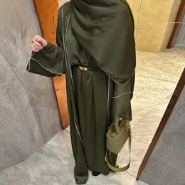 エスニック服2024マードストドレスオープンアバヤとヒジャーブ3ピース女性のためのスーツイードラマダンイスラム教徒セット着物コートエレガントイスラム
