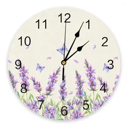 Zegary ścienne akwarelowe lawenda kwiat motyl retro