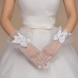 花嫁の結婚式の手袋結婚式ショートオールフィンガーの三日月弓手袋白/赤