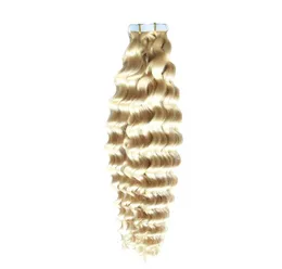 Cinta rizada profunda del pelo de la Virgen malasia en extensiones del cabello humano 40pcs cinta en ninguna extensión adhesiva del pelo humano de Remy 9048921