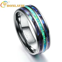 Anillos de acero de tungsteno con incrustaciones de concha de abulón de ópalo y concha de abulón para hombres de 8MM de ancho elegante y liso anillo para hombre de grado superior 2658