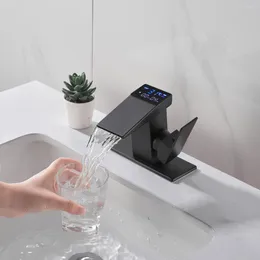 Bathroom Sink Faucets Basin Faucet Led Temperature Digital Display Countertop Bowl Water Tap Hydroelectric Home Waterfall Cold Mixer