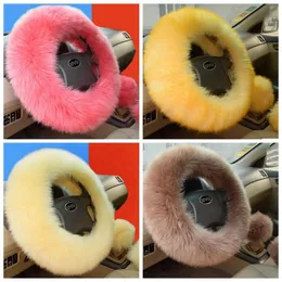 3 pçs/set macio pelúcia carro lã volante capa peludo y inverno longo pelúcias quentes acessórios interiores acessórios5850813