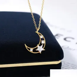 Pendant Necklaces Hollow Moon Stars Zircon Girls Necklace Fashion Stainless Steel Metal Jewelry Simple Design Clavicle Chain Drop Deli Otp0C