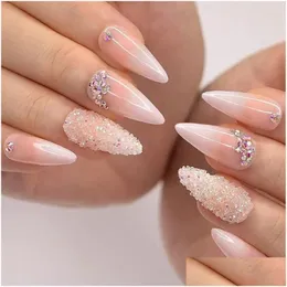 Unhas Falsas Wearable Manicure Amêndoa Falso Destacável Cabeça Afiada Fl Er Prego Longo Comprimento Dicas Mulheres Drop Delivery Saúde Beleza Arte Salo Otwk2