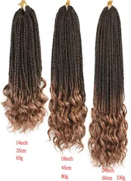 14 18 24 Polegada caixa de cabelo de crochê tranças encaracoladas extremidades ombre cabelos sintéticos para trança 22 fios trança extensões de cabelo 2558787
