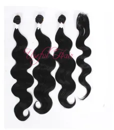 Omnre Blue Body Wave Weaves Weaves Elash Christmas 4 حزم مع إغلاق خياطة في نسج الشعر Marley Machine Wefts Weaves 4804418