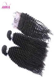 4pcslot Indian Kinky Curly Virgin Hair with Closure Raw Indian Virgin Remy Human Hair Hair Weave 번들 Double5943417