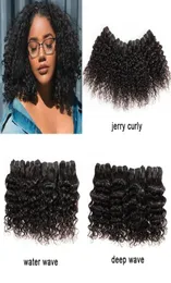 Brasiliansk lockigt mänskligt hårförlängning djupt vatten jerry curl väv bundlesnatural färg kort lockig 10 12 tum 4 bundlesset remy ha6593305