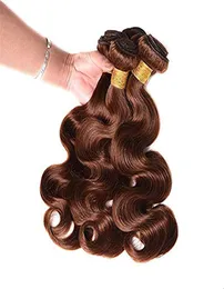 Paquetes de cabello humano sin procesar Remy brasileño 8A, 3 paquetes con cierre, marrón claro, 4 extensiones de cabello humano ondulado corporal, tejido 8512646