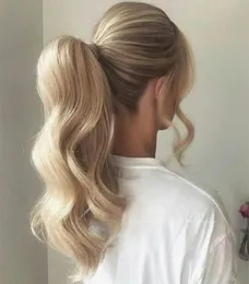 Honey Blonde Clip In Human Hair Ponytail Extensions 121620 inches Natural Body Wave Hair Piece Wrap Around Pony Tail For Women1561567