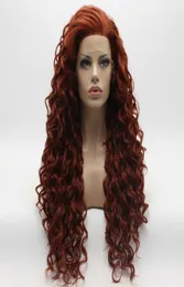 Iwona Hair Curly Long Burgundy Wig 18350 Half Half Tiled Prestant Lace Lace Bront Wig2670577