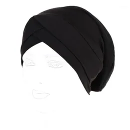 Hattar kvinnor mjölkfiber turban cap fast färg vriden muslimsk huvud wrap kemo hijab hatt b2qd1