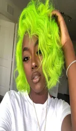 Högkvalitativ grön simulering Mänsklig hår Bob peruk Deep Wave Short Spets Front Wigs Heat Resistant Fiber Hair for Africa American WOM8350231