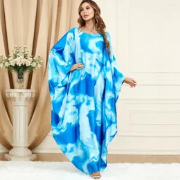 Roupas étnicas Vestido Muçulmano Mulheres Abaya Kaftan Jilbab Bat Manga Solta Ramadan Vestidos Caftan Marocain Imprimir Longo Robe Dubai Turquia Abayas