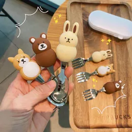 Dinnerware Sets 2pcs Cute Animals Spoon And Fork Kids Children Stainless Steel Cultery Set With Box Tableware Silverware Lunch Bento