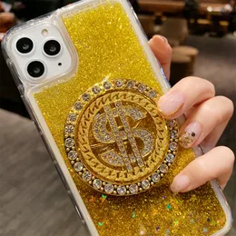 Designer-Tasche Diamond Encrusted Gold Phone Case für iPhone 15 14 13 12 11 Pro Max Mini 7 8 x xs xr Case Quicksand Liquid Rotating Good Luck Phone Case