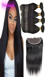 Peruvian Virgin Hair 13x4 Lace Frontal With 4 Bundles 1028inch Human Haiir Straight Whole Hair Wefts With Baby Hair Closure9160456