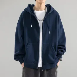 2023 Neue Herren-Jacken-Sweatshirt-Herbst-beiläufige feste Reißverschluss-Taschen-Kapuzenpullover-lose, vollständig passende Trend-Tracking-Kleid-Cardigan-Extra-große Oberseite 240102