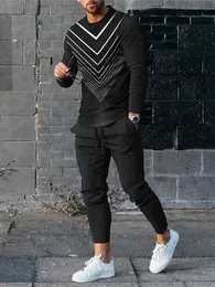 Mode Men's Long Sleeve Tshirt Set Sports Pants 3D Printed Casual Male Clothes Overdimasion Tracksuits 2 Piece Suit Jogging 240102