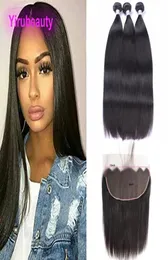 Perulu İnsan Saçı 13x6 Dantel Frontal Bebek Saç Uzantıları ile 3 Paket 1030inch Düz Yirubeauty Saç Ürünleri Frontals9094139