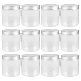 Garrafas de armazenamento 12 Pcs Tampa de Alumínio Mason Jars Recipiente Transparente Pequeno Pet Plástico Portátil Alimentos