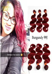 Бордовые бразильские девственные волосы плетут пучки объемной волны девственные перуанские малазийские индийские Remy наращивание человеческих волос винно-красный 99J T3857593