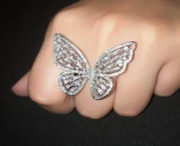 Ocerio cyrkon srebrny pierścień motyla luksusowy sześcienne cyrkonowe fantazyjne duże pierścienie dla kobiet worki biżuterii pour femme rigf611043518