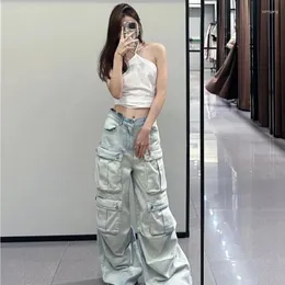Jeans da donna Hip Hop Pocket Workwear Gamba larga dritta Pantaloni larghi gotici Y2k in denim Stile coreano Moda Grunge Girls Yk2