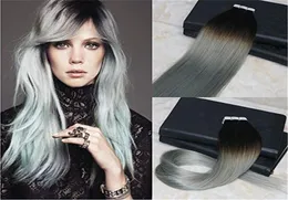 40pcs100g Saç Uzatmalarında Gümüş Ombre Bant Renk 1B Gri Balayage Çift Çizilmiş İnsan Saçı En İyi Kalite Remy5902504