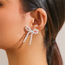 Elegante strik boog imitatie parel oorbellen voor vrouwen piercing oorbellen wo bruids sieraden accessoires