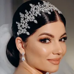 Luxus Hochzeit Haarschmuck Zubehör Braut Stirnband Kristall Zirkonia Elegante Frauen Tiaras Kronen Kopfschmuck Braut Kopfschmuck 240102