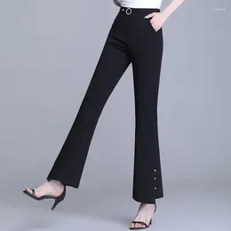 Pantalones para mujer Ropa 2024 Oficina Señora Simplicidad Elegante Slim Casual Moda coreana Botones Patchwork Bolsillo Color sólido Flare