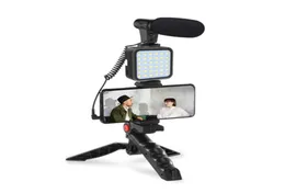 Profesjonalny zestaw do smartfona Zestaw wideo Mikrofon LED LED Statyw Tripod do Vlogging na żywo Pography YouTube Film Akcesoria Trip7131171